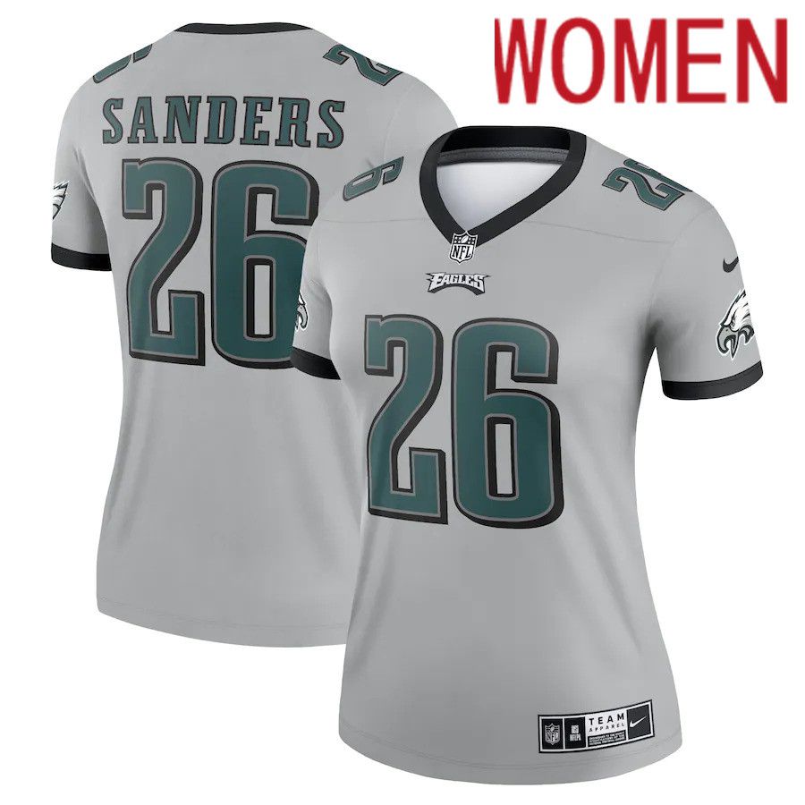 Women Philadelphia Eagles 26 Miles Sanders Nike Silver Inverted Legend NFL Jersey